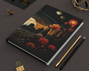 COSMOS Moon Manifestation Journal Gift for Her Hardcover Notebook October Month Birthday  Magical Vintage Dark Whimsical Floral Moon phase