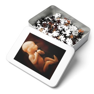 Personalized Sonogram Jigsaw Puzzle in Metal Gift Box Baby Shower Baby Reveal Grandparent Present Custom Ultrasound Pregnancy Announcement