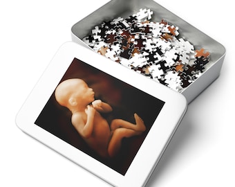 Personalized Sonogram Jigsaw Puzzle in Metal Gift Box Baby Shower Baby Reveal Grandparent Present Custom Ultrasound Pregnancy Announcement