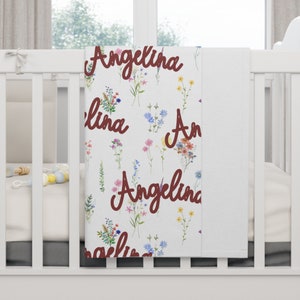 Personalized Name Wildflower Blanket, Custom Baby Girl Blanket, Baby shower gift, New mom Gift,Custom Kids flower Name Blanket,Floral Blanky