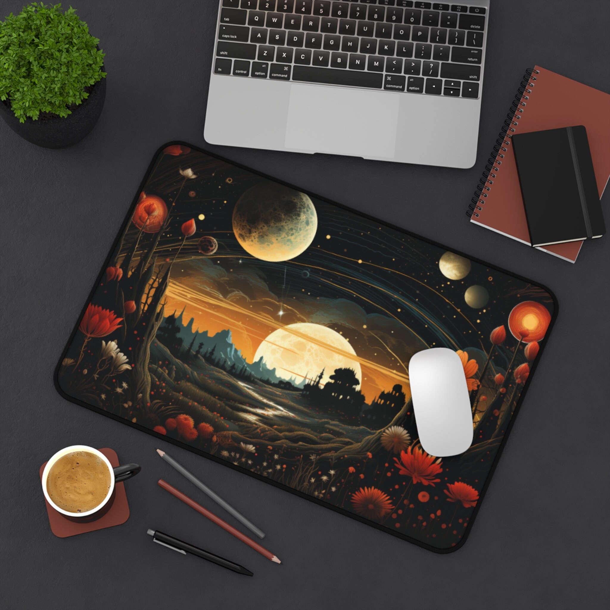 こすもす Cottage Core Desk Mat Gift Moon Cosmos Large Gaming Floral