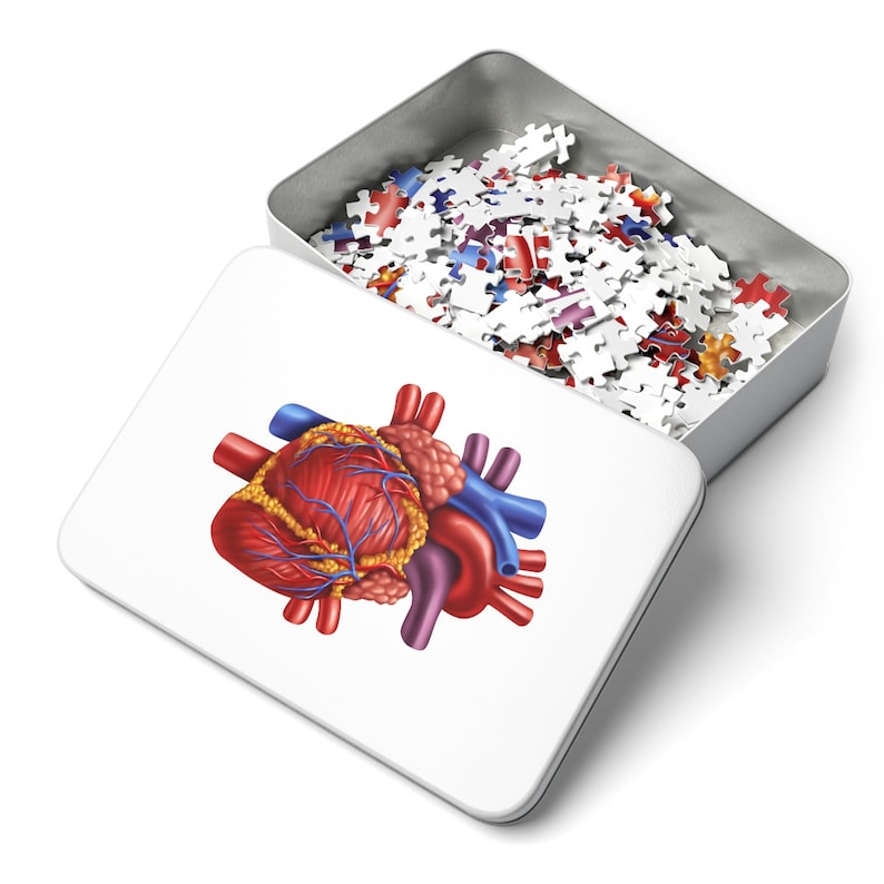Jigsaw Heart Anatomy Puzzle Metal Box Gift Human Heart Puzzle Gift for Kids Adults Medical