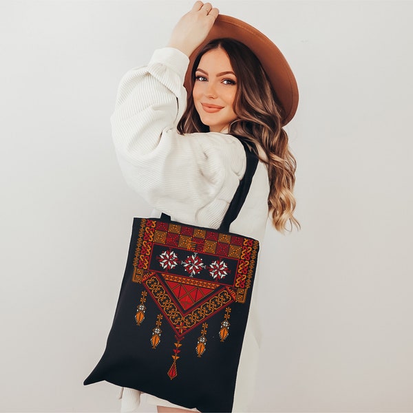 Authentic Tote Bag Red black Tote bag Arabic Palestinian design gift middle eastern Ladies Gift for Mom Daughter Wife Sister Aunt Grandma