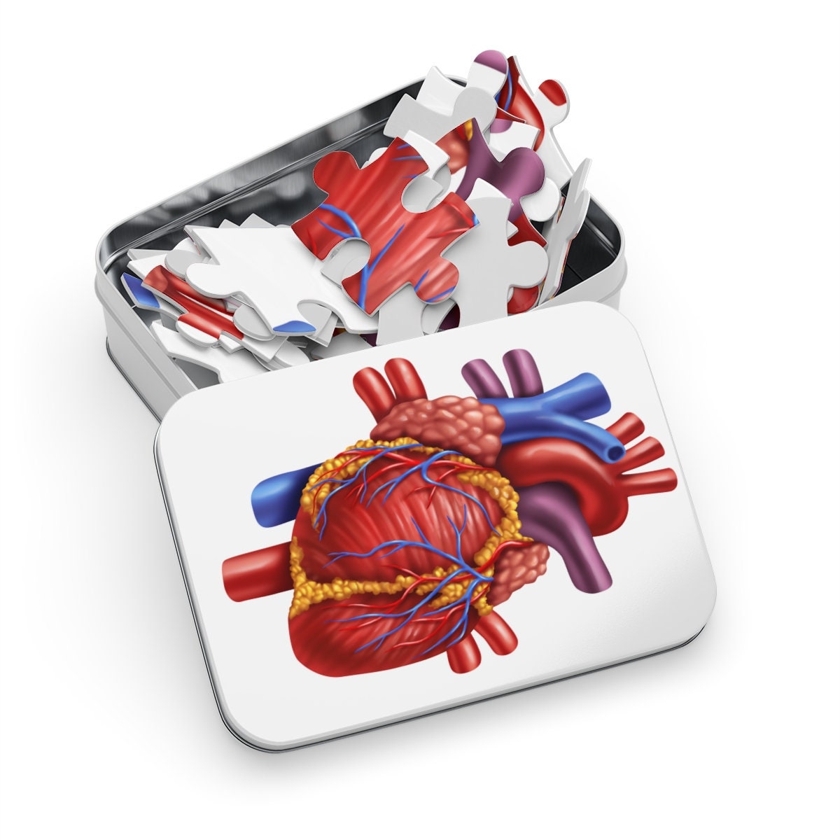 Jigsaw Heart Anatomy Puzzle Metal Box Gift Human Heart Puzzle Gift for Kids Adults Medical