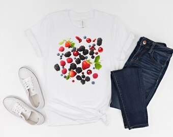 Bessen Fruit Shirt Aardbei Tee Blackberry Raspberry tShirt Tuin Esthetische Cottagecore Kleding Cadeau voor boeren en bessenliefhebbers