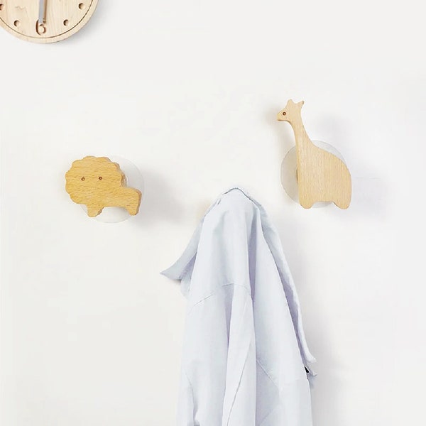 Cute Animal Wood Wall Hooks - Aquatic Animals - Decorative Wall Hanging Hooks, Wall Mounted or Nail Free, Farmhouse Kids Decor