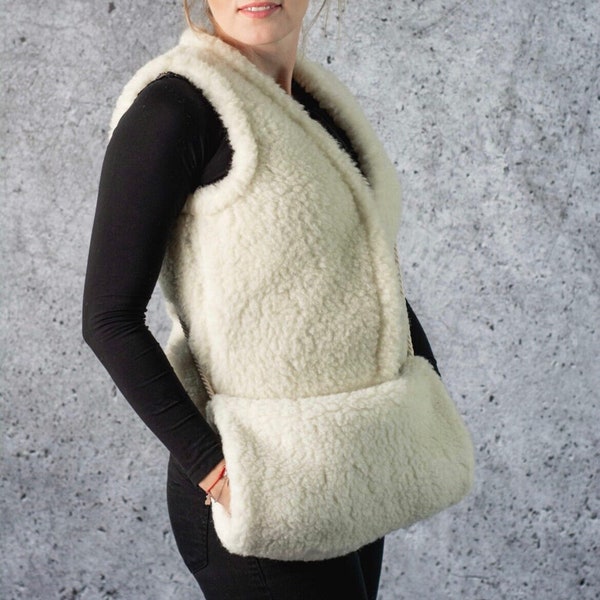 Gilet en laine mérinos, laine thermique mérinos, confort doux et chaud, laine sans fermeture éclair, laine biologique, sans manches hypoallergénique, gilet au crochet laine mérinos