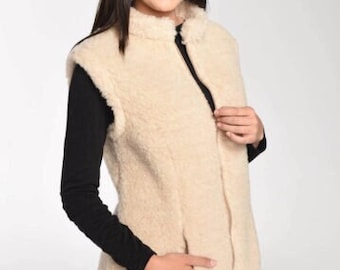 Gilet en laine mérinos, laine mérinos thermique, confort chaud doux, gilet à fermeture éclair en laine, laine de chameau biologique, sans manches hypoallergéniques, veste crochet