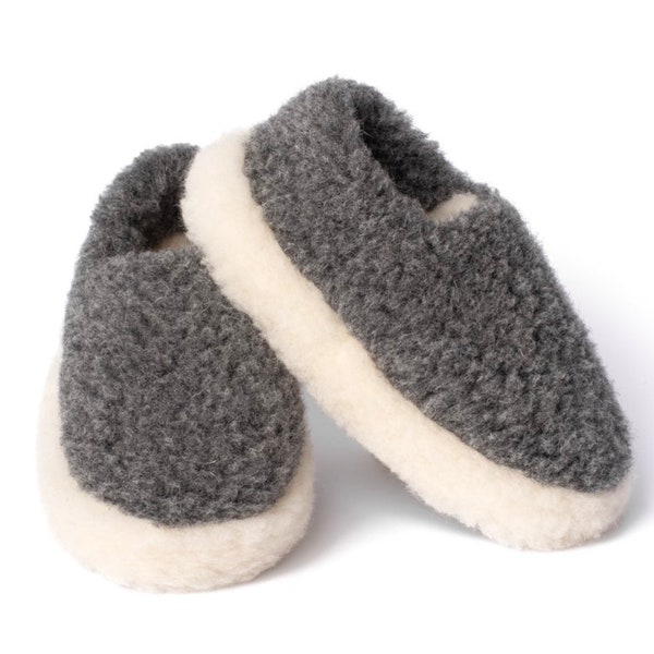 SIBERIAN SLIPPERS GRAPHITE Wolle made in eu Eco Women's / Men's Merino Pure Sheep's Wool Slippers/ Sheepskin Slippers - Non Slip Suede