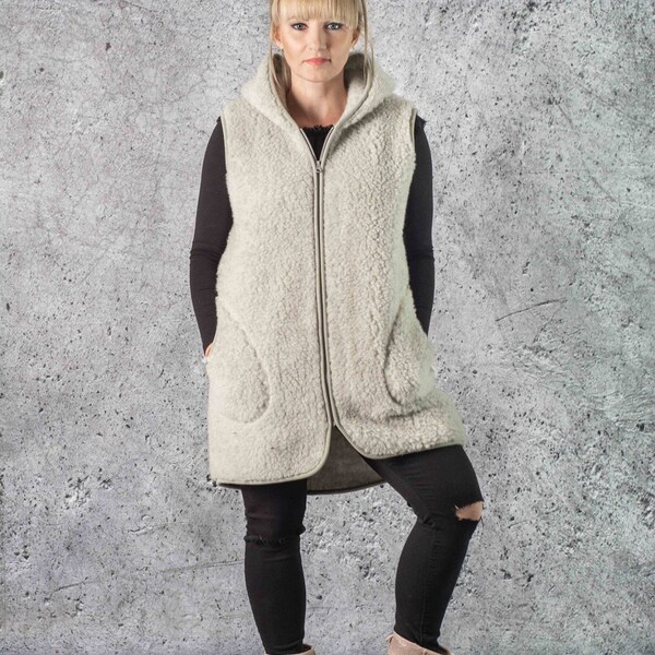 Veste sans manches en laine mérinos, laine mérinos thermique, confort doux et chaud, gilet en laine à fermeture éclair, laine de chameau biologique, hypoallergénique sans manches, gilet au crochet