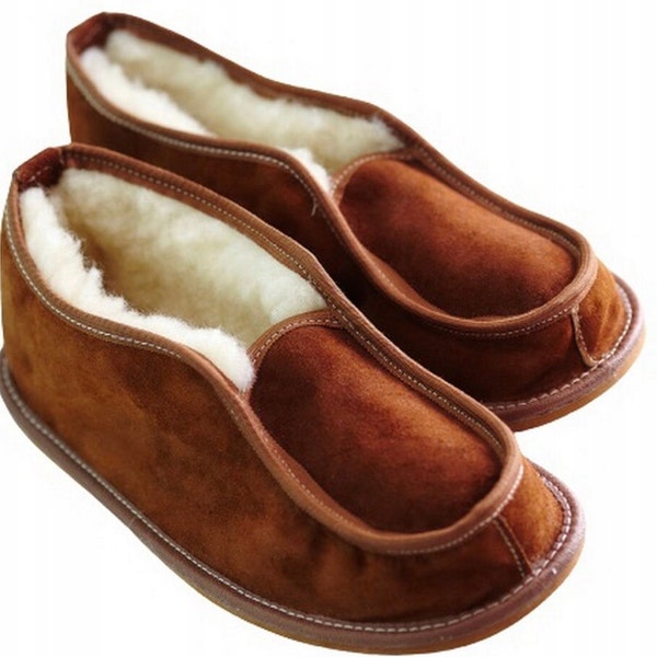 Pantoufles en peau de mouton pour hommes, mocassins traditionnels en laine avec fourrure, mouton naturel, chaud 100 % laine, chaussons, chaussons, faits main