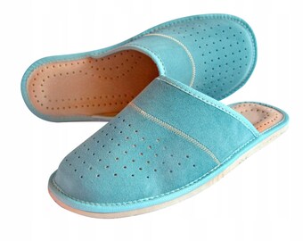 Men's leather flip flops sandals, wide open toe slippers, home slippers, handmade by craftsmen in Poland