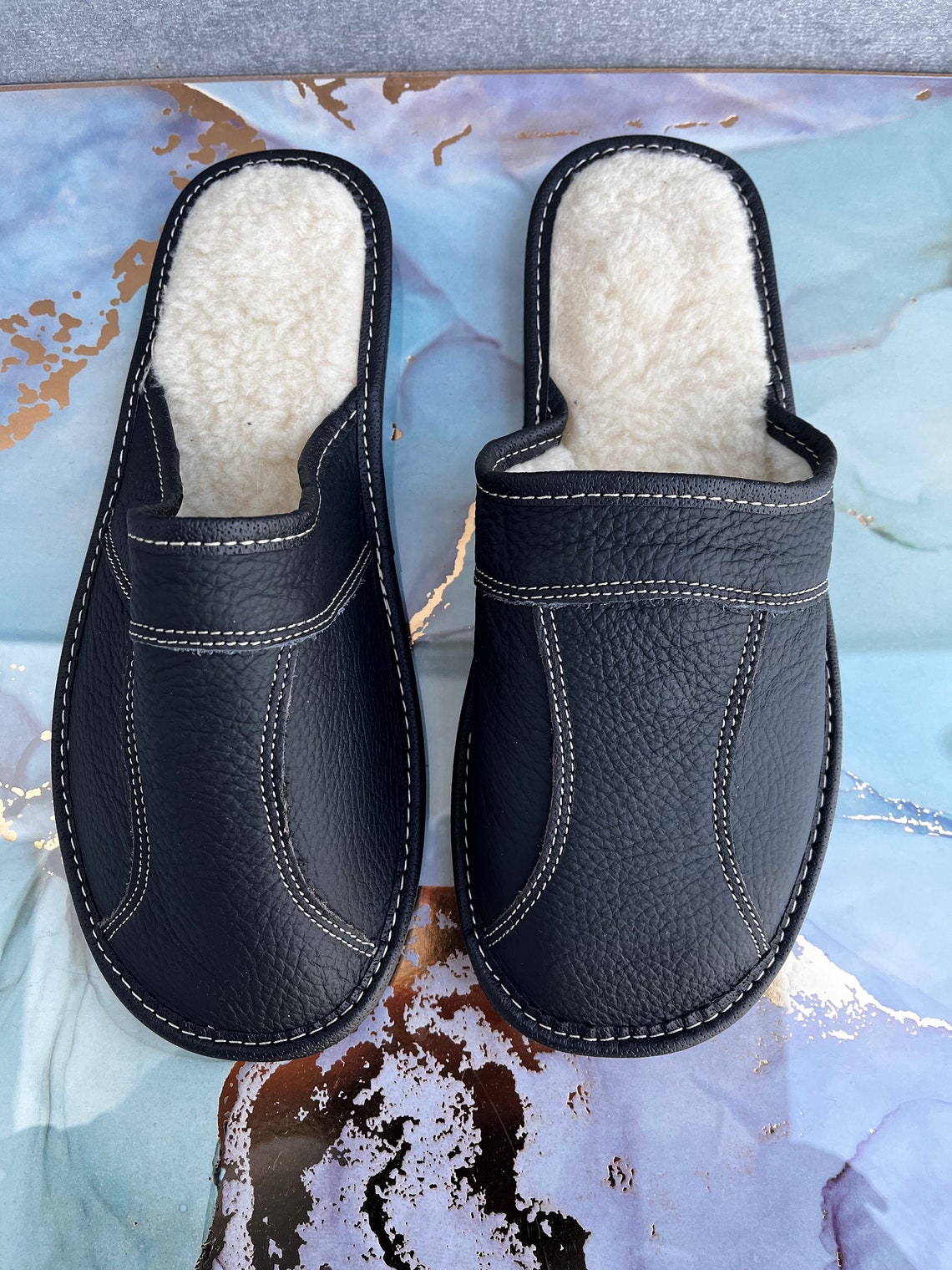 mens leather slippers with rubber soles