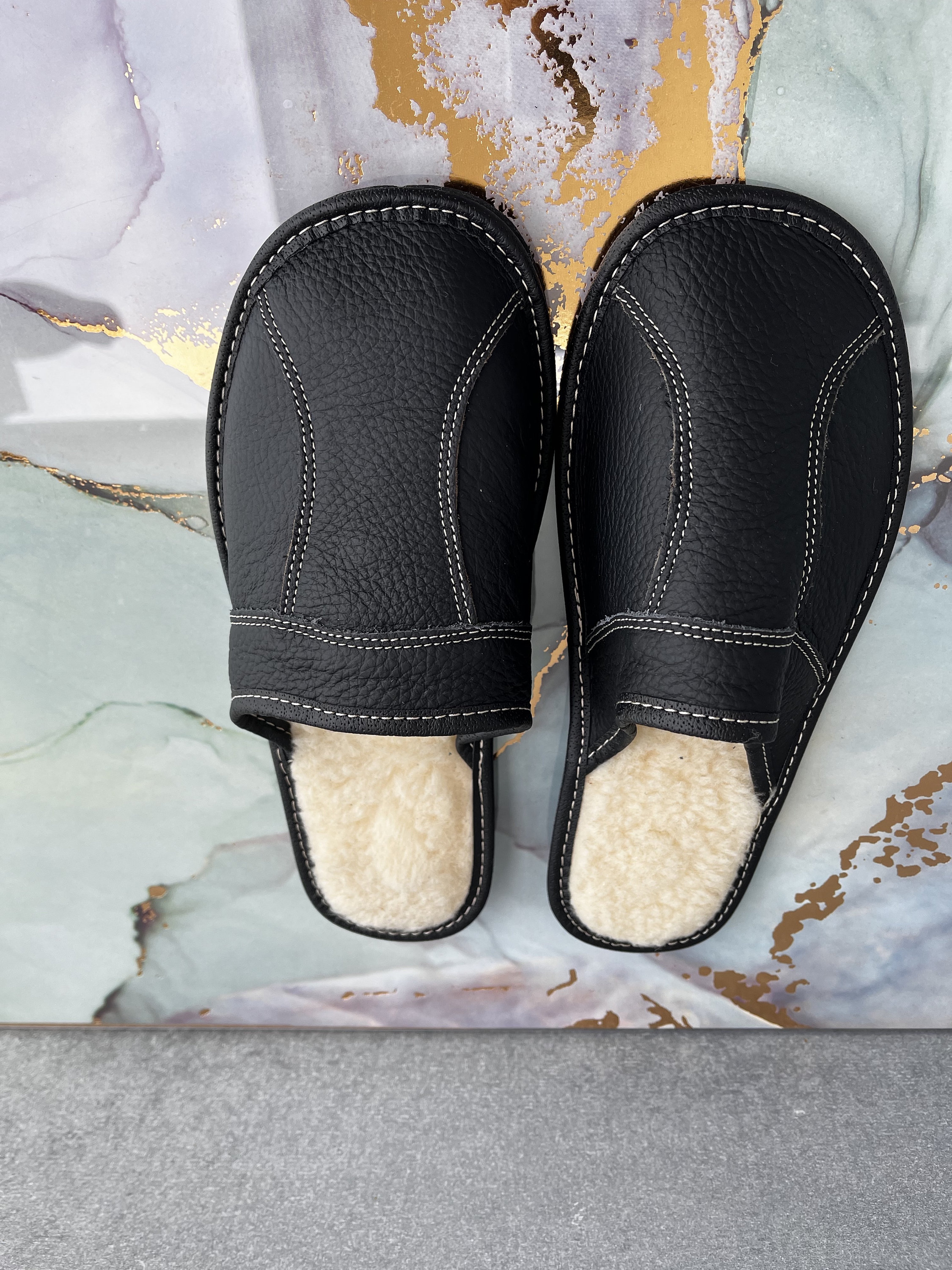 mens leather slippers with rubber soles