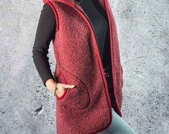 Veste sans manches en laine mérinos, laine mérinos thermique, confort doux et chaud, gilet en laine à fermeture éclair, laine de chameau biologique, hypoallergénique sans manches, gilet au crochet