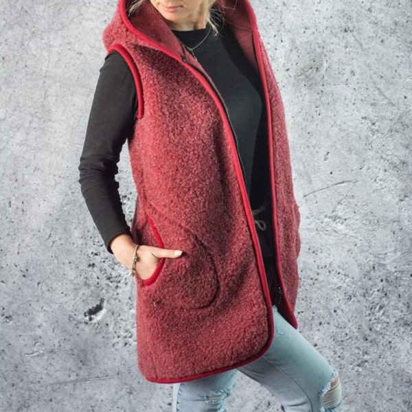 Veste sans manches en laine mérinos, laine mérinos thermique, confort doux et chaud, gilet en laine à fermeture éclair, laine de chameau biologique, hypoallergénique sans manches, gilet au crochet