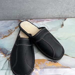 mens leather slippers with hard soles