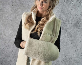 Merinowolle Muff mit Tasche, Winter Damen Handwärmer Merinowolle, Damen Armwärmer