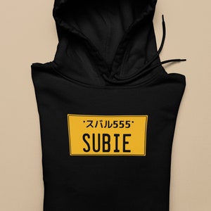 Moletom com capuz personalizado Subie Kulture JDM com placa de licença