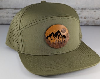 Mountain With Moon, Perforated Hat, Waterproof Hat, Performance Hat, Leather Patch Hat, Best Selling Hats, Mans hat, Unique Hats for Men