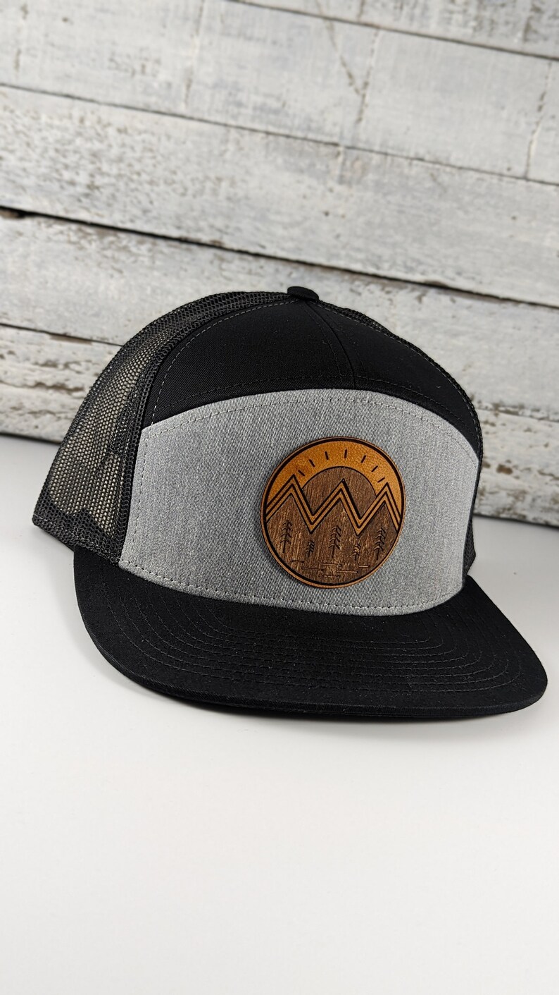 7panel Mountain Wood on Leather Patch Hat Best Selling Hats Etsy