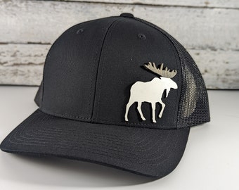 Moose Patch Hat: Leather & Wood Inlay Snapback