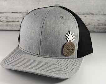 Pineapple Leather Patch Hat: Wood Inlay Snapback