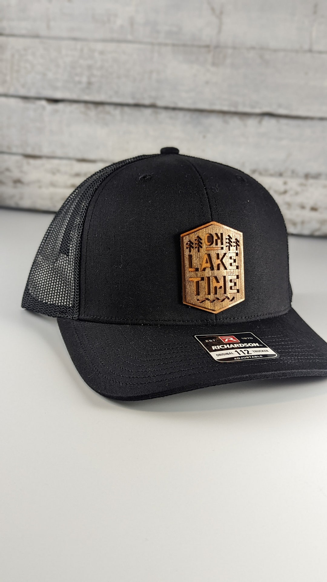 On Lake Time Wood on Leather Patch Hat, Best Selling Hats, Mans Hat