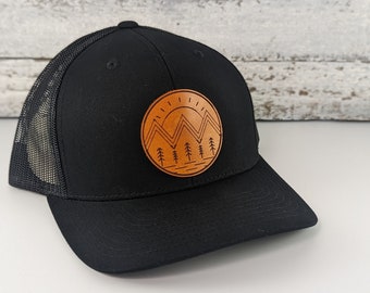 Mountain Leather Patch Snapback Hat