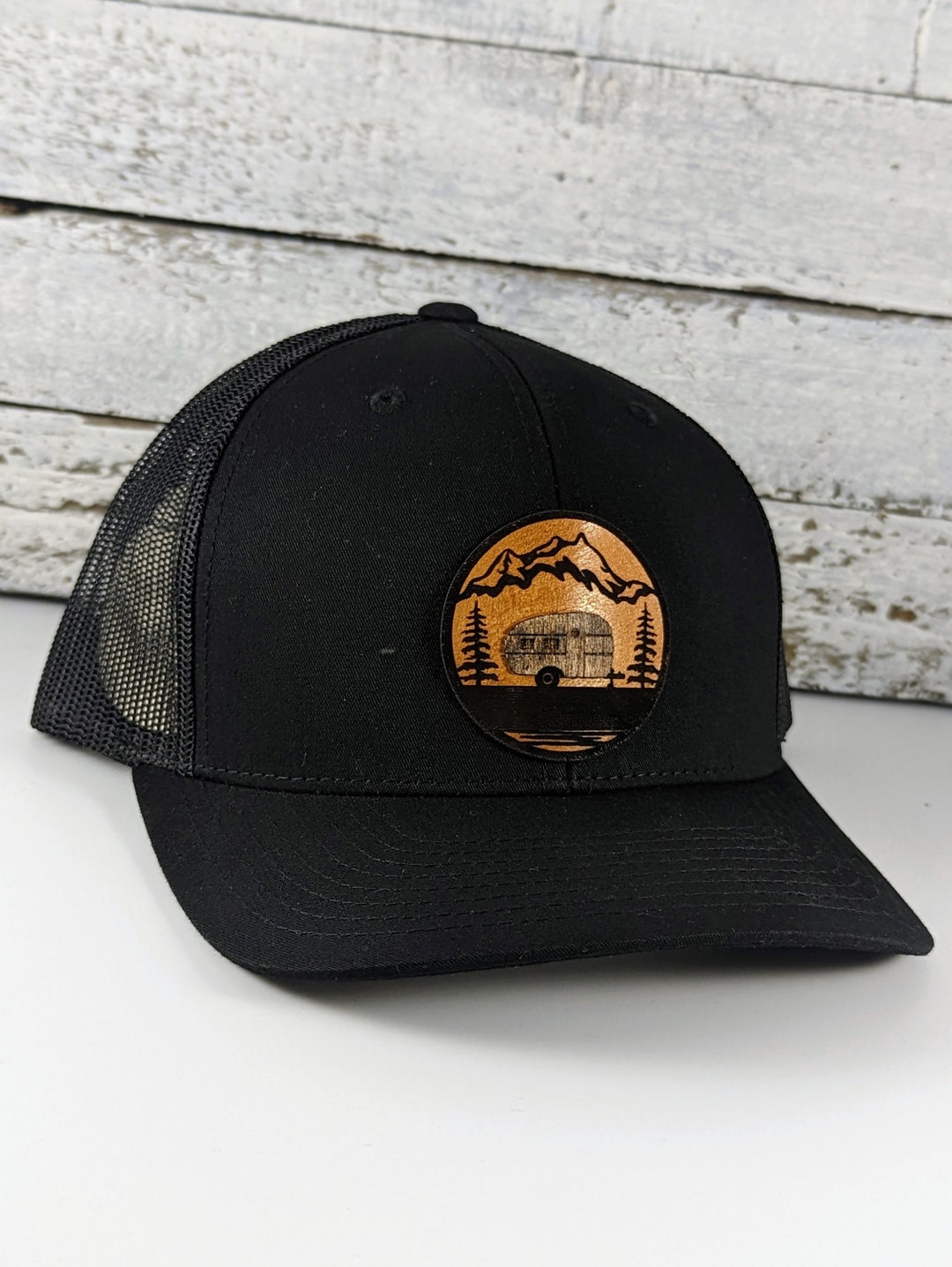 Camper Wood on Leather Patch Hat, Best Selling Hats, Mans Hat, Unique