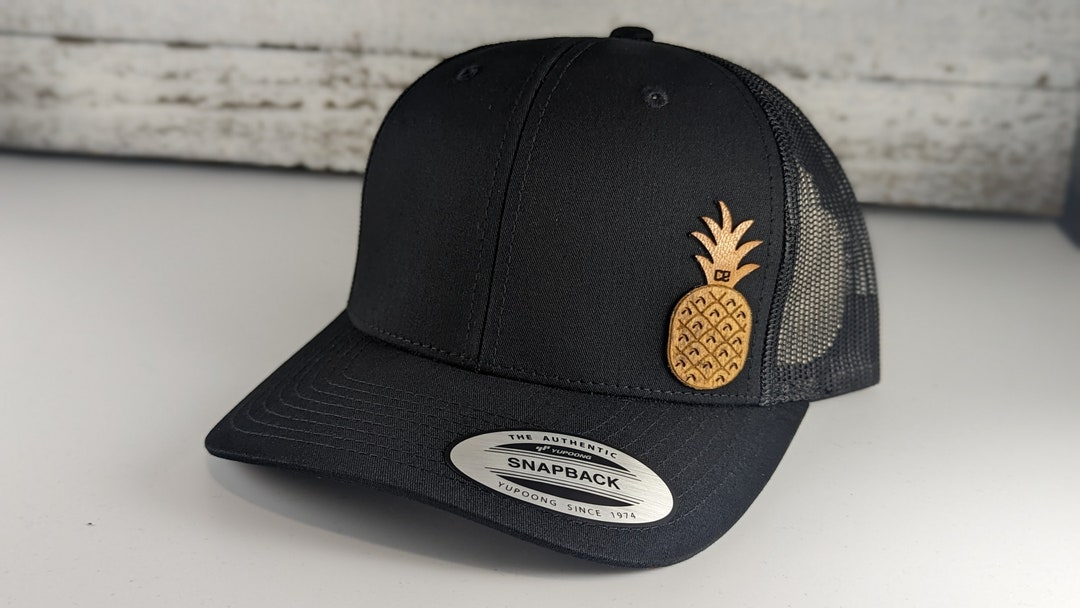 Pinapple Wood on Leather Patch Hat, Best Selling Hats, Mans Hat, Unique