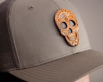 Dia De Los Muertos Sugar Skull Day of Dead Patch Trucker Hat Cap with Chain DIA DE LOS MUERTOS - SUGAR SKULL HAT – PROVOK LA main image 3