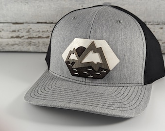 Mountain Patch Hat: Wood & Leather Inlay Snapback