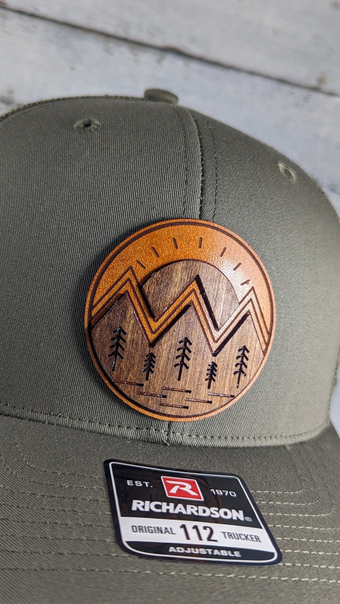 Mens Leather Patch Hat With Wood Inlay - 5th Anniversary Gift for Him ...
