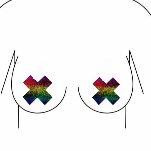 Holographic X Nipple Pasties o/s pride rainbow