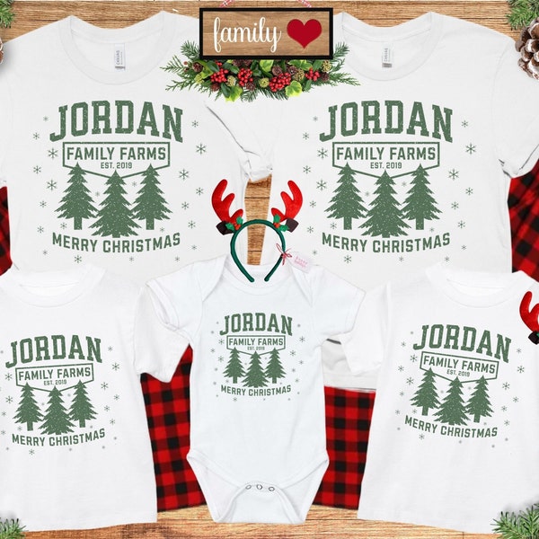 Matching Family Christmas Tree Last Name Christmas Shirts Family Farms Sweatshirts Couples Christmas Kids Baby Dog Collar Photoshoot