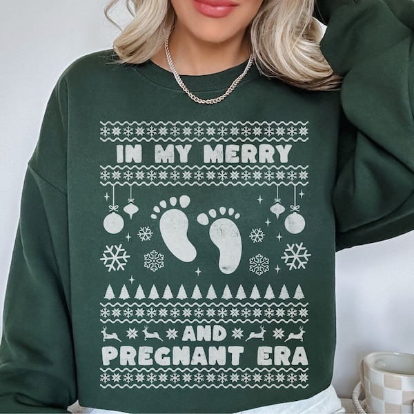 Christmas Pregnancy Announcement Sweatshirt, Christmas Maternity Pregnancy Reveal, Ugly Sweater Merry and Pregnant Maternity Photoshoot