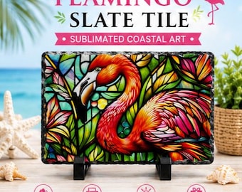 Flamingo Slate Tile Decor | Tropical Flamingo Art Plaque | Sublimated Natural Slate Sign | Flamingo Lover Gift | FREE SHIPPING