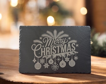 Laser Engraved Slate Cheese Board - 11.75" x 7.75" - "Merry Christmas"