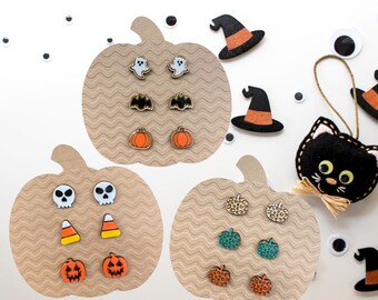 Laser-Cut HALLOWEEN STUD EARRINGS - Handpainted Wood & Resin Delights!