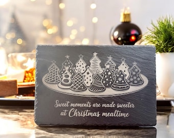 Laser Engraved Slate Cheese Board - 11.75" x 7.75" - "Sweet Moments Are Made Sweeter at Christmas"