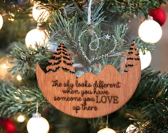 Memorial Christmas Ornament - "The Sky Looks Different" - Acrylic and Wood - 3.5"