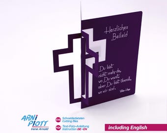 SVG plotter file for a sympathy card with a cross, special Christian condolence card with 3D cross including envelope, obituary notice, DIY