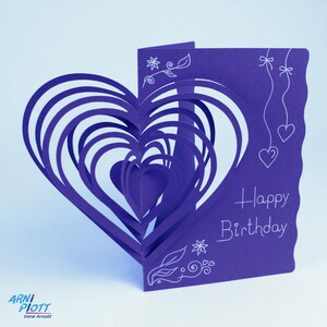 SVG Plotterdatei Geburtstagskarte mit Herz "Happy Birthday" als Popup mit Zeichnungg