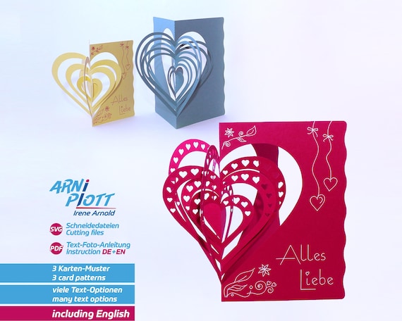 Plotterdatei Popup Karte Herz, Hochzeitskarte, Danke Herz, Muttertag plotten, Vatertag, Valentinstag Papier, SVG Datei, 3D Vektordatei Liebe