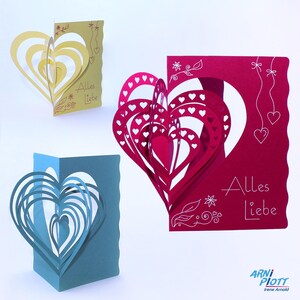 SVG Hochzeitskarte für Plotter Schneidemaschinen - 3 Muster, unterschiedliche Größen der Karte "Alles Liebe"