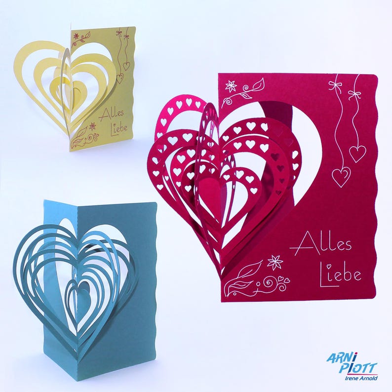 SVG Hochzeitskarte für Plotter Schneidemaschinen - 3 Muster, unterschiedliche Größen der Karte "Alles Liebe"