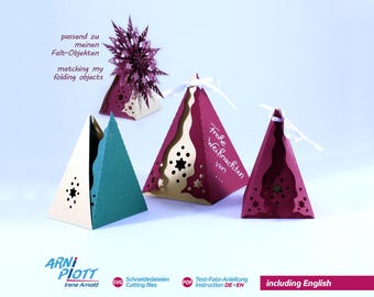 Scatola file plotter SVG, scatola piramidale file vettoriale in cartone, confezione di caramelle, modello plotter per piccoli oggetti, plotter per carta souvenir