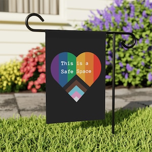Gay Ally Garden Flag, This is a Safe Space, Inclusive House Banner Liberal Outdoor Decor, Progressive Yard Sign