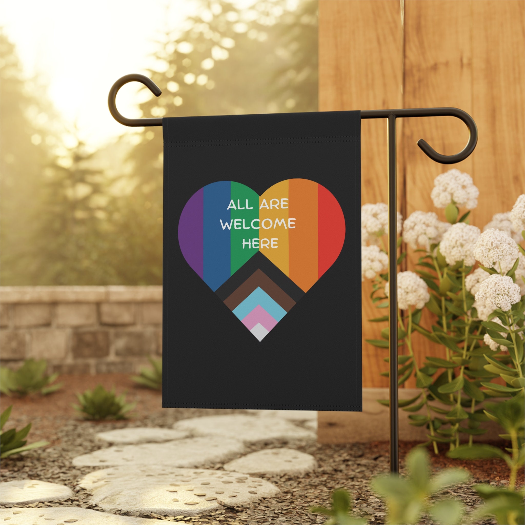 Discover All Are Welcome Here Rainbow Heart Diversity Garden Flag Inclusive House Banner LGBTQ Pride Outdoor Decor Liberal Yard Flag Gay Pride